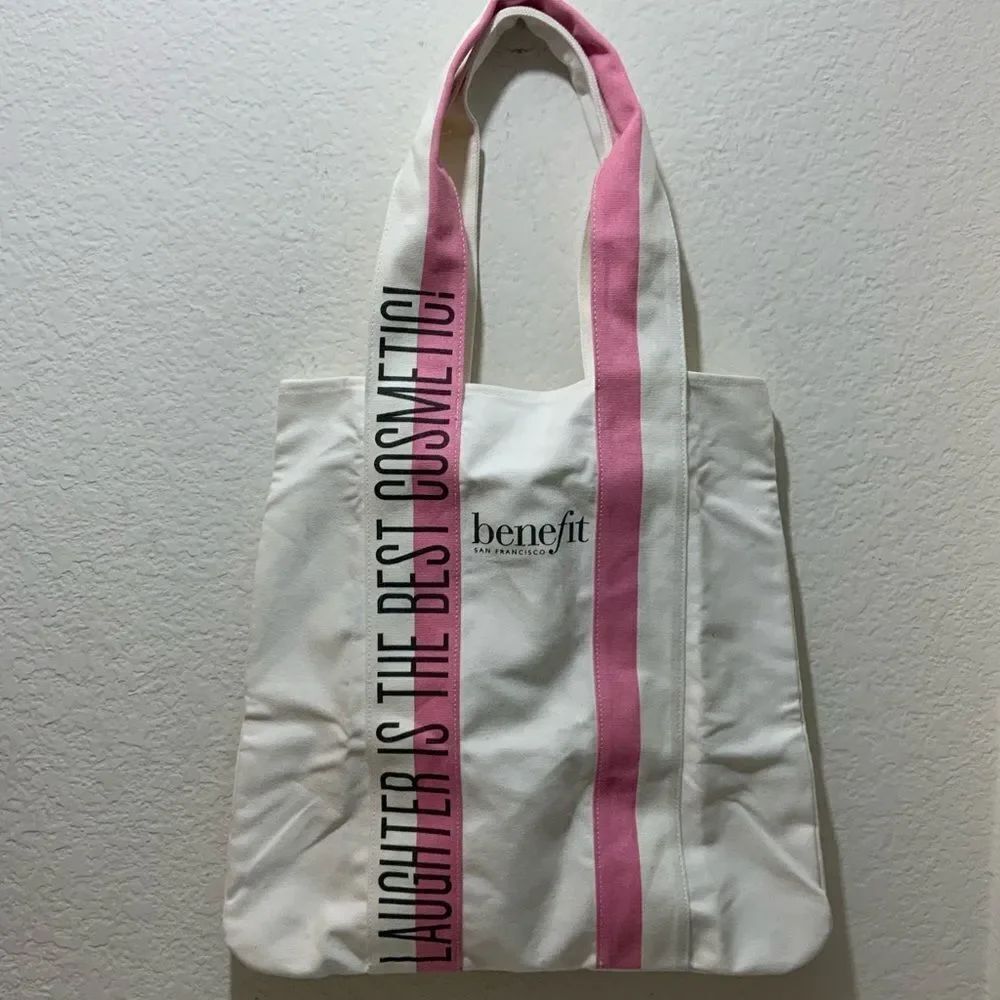 Benefit San Francisco Denim Beach Tote Bag Laughter is Best Cosmetic